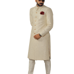 Square Pattern Embroidered White Sherwani | Father Son Combo | Sequin Work | Jaipurio